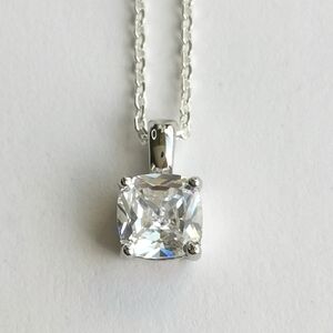 CZ Diamond Princess Cut Pendant Necklace